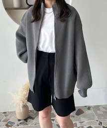 Wジップ畦ニットカーディガン