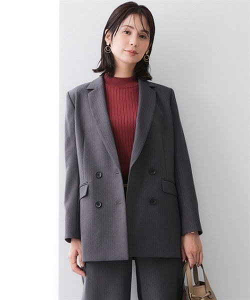 7days Life Styling（セブンデイズライフスタイリング）の「【洗える・ストレッチ】セットアップ対応ウール調ダブルブレストジャケット（上下別売）（スーツジャケット・レディース・ブラウン系/ブラック/グレイッシュベージュ/グレー系その他・M/LL/L/3L/S/6L）」の3枚目の写真