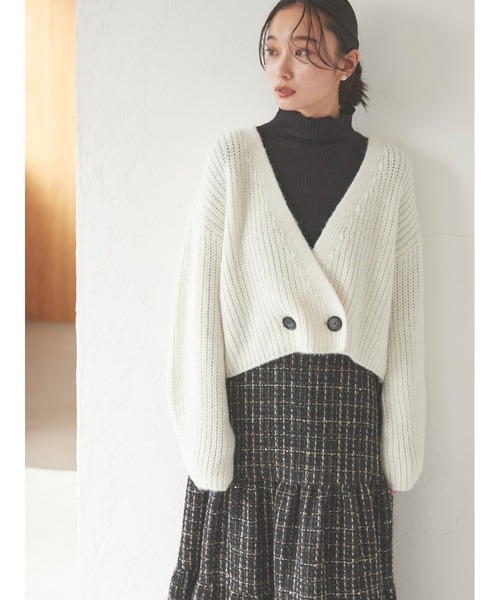 Stylevoice for xxx（スタイルヴォイスフォー）の「ローゲージショートニットカーディガン（カーディガン/ボレロ・レディース・チャコールグレー/ホワイト/ブラウン・FREE）」の14枚目の写真