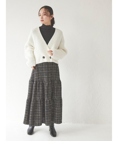 Stylevoice for xxx（スタイルヴォイスフォー）の「ローゲージショートニットカーディガン（カーディガン/ボレロ・レディース・チャコールグレー/ホワイト/ブラウン・FREE）」の19枚目の写真