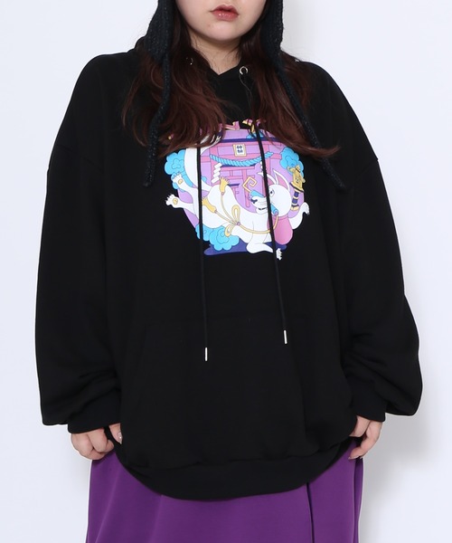 PUNYUS(プニュズ)の「稲荷ビッグパーカー(パーカー・レディース・ブラック/レッド/杢グレー・4/3)」の2枚目の写真