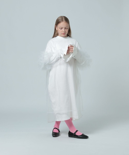 LOWRYS FARM（ローリーズファーム）の「チュールロングワンピースロングスリーブ　993151（ワンピース・キッズ・ホワイト/ブラック・FREE）」の5枚目の写真