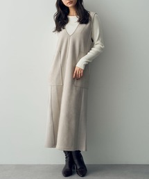 YECCA VECCA | ニット切替フェイクスエードジャンスカ(ジャンパースカート)