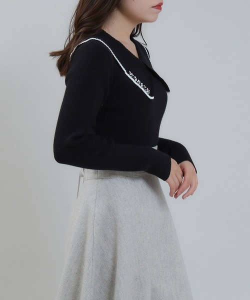 ASTORIA ODIER(アストリアオディール)の「ビックカラービジュー付リブプルオーバー(ニット/セーター・レディース・ピンクベージュ/ブラック/ホワイト・MEDIUM)」の22枚目の写真