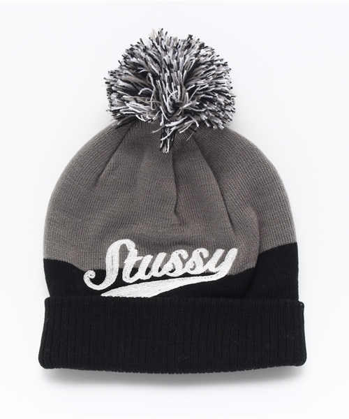 STUSSY（ステューシー）の「Kids Script Pom Beanie（ニットキャップ/ビーニー・キッズ・ネイビー/グレー・FREE）」の2枚目の写真