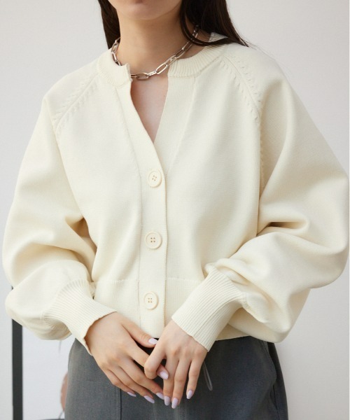 AZUL by moussy（アズールバイマウジー）の「スポンディッシュカーディガン（カーディガン/ボレロ・レディース・ミント/アイボリー/グレー/ブラック・MEDIUM/SMALL）」の2枚目の写真