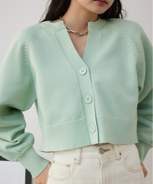 AZUL by moussy（アズールバイマウジー）の「スポンディッシュカーディガン（カーディガン/ボレロ・レディース・ミント/アイボリー/グレー/ブラック・MEDIUM/SMALL）」の4枚目の写真