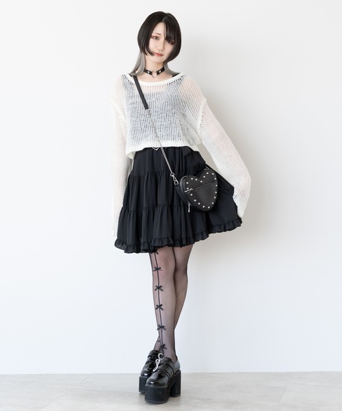DearMyLove(ディアマイラブ)の「センターリボン網みタイツ(ソックス/靴下・レディース・ホワイト/ブラック・M-L)」の5枚目の写真