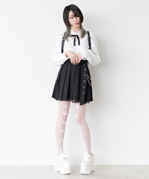 DearMyLove(ディアマイラブ)の「センターリボン網みタイツ(ソックス/靴下・レディース・ホワイト/ブラック・M-L)」の8枚目の写真