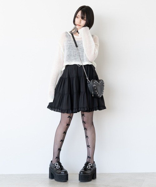 DearMyLove(ディアマイラブ)の「センターリボン網みタイツ(ソックス/靴下・レディース・ホワイト/ブラック・M-L)」の10枚目の写真