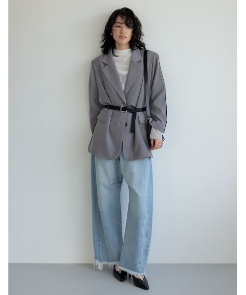 セール】ソフトツイルラインデザインオーバーサイズジャケット