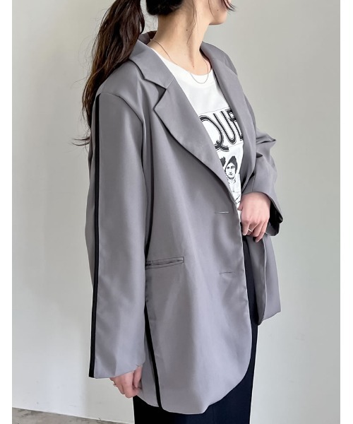 セール】ソフトツイルラインデザインオーバーサイズジャケット