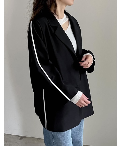 ソフトツイルラインデザインオーバーサイズジャケット（テーラード