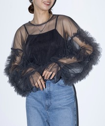 【MAISON BREEZE reveur】frill sheer tulle blouse フリルシアーチュールブラウス シアートップス trc