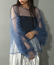【MAISON BREEZE reveur】frill sheer tulle blouse フリルシアーチュールブラウス シアートップス trc