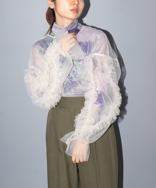メゾンブリーズレヴール MAISON BREEZE reveur チュール フリル トップス シアー 長袖 trctrc-244047 （アイボリー） メゾンブリーズレヴール MAISON BREEZE reveur チュール フリル