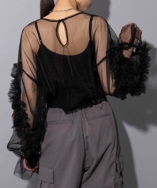 MAISON BREEZE reveur（メゾンブリーズレヴール）の「【MAISON BREEZE reveur】frill sheer tulle blouse フリルシアーチュールブラウス シアートップス trc（シャツ/ブラウス・レディース・ブラック/アイボリー/ブルー/グレー/ダークオレンジ/ブルーグリーン/スモークピンク/チャコールグレー/レッド・FREE）」の17枚目の写真
