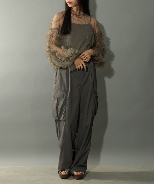 MAISON BREEZE reveur（メゾンブリーズレヴール）の「【MAISON BREEZE reveur】frill sheer tulle blouse フリルシアーチュールブラウス シアートップス trc（シャツ/ブラウス・レディース・ブラック/アイボリー/ブルー/グレー/ダークオレンジ/ブルーグリーン/スモークピンク/チャコールグレー/レッド・FREE）」の20枚目の写真