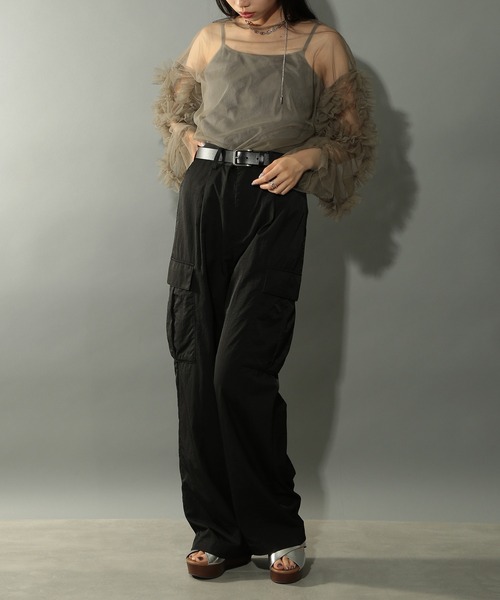 MAISON BREEZE reveur（メゾンブリーズレヴール）の「【MAISON BREEZE reveur】frill sheer tulle blouse フリルシアーチュールブラウス シアートップス trc（シャツ/ブラウス・レディース・ブラック/アイボリー/ブルー/グレー/ダークオレンジ/ブルーグリーン/スモークピンク/チャコールグレー/レッド・FREE）」の22枚目の写真