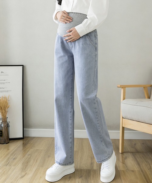 Miniministore(ミニミニストア)の「マタニティズボン デニムセミワイドパンツ(デニムパンツ・レディース・ブラック/ネイビー/インディゴブルー/サックスブルー・M/XL/L)」の4枚目の写真