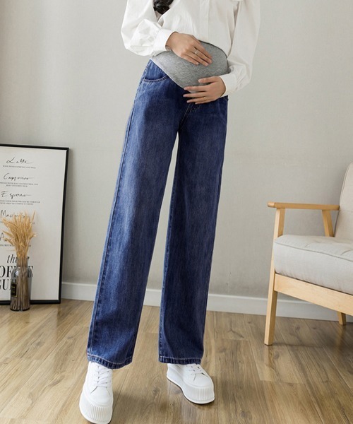 Miniministore(ミニミニストア)の「マタニティズボン デニムセミワイドパンツ(デニムパンツ・レディース・ブラック/ネイビー/インディゴブルー/サックスブルー・M/XL/L)」の5枚目の写真