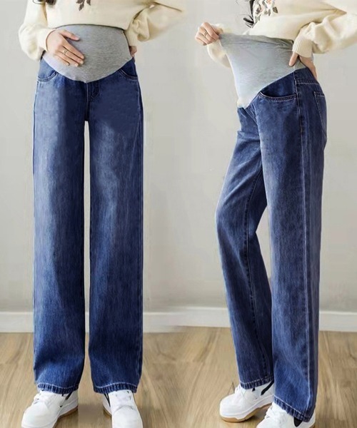 Miniministore(ミニミニストア)の「マタニティズボン デニムセミワイドパンツ(デニムパンツ・レディース・ブラック/ネイビー/インディゴブルー/サックスブルー・M/XL/L)」の7枚目の写真
