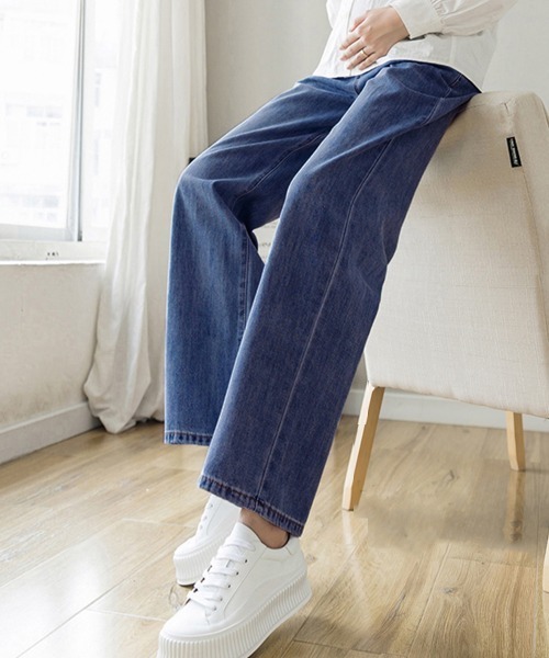 Miniministore(ミニミニストア)の「マタニティズボン デニムセミワイドパンツ(デニムパンツ・レディース・ブラック/ネイビー/インディゴブルー/サックスブルー・M/XL/L)」の9枚目の写真