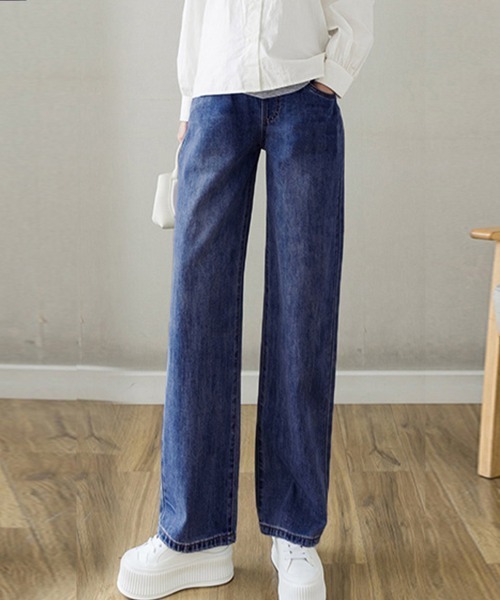 Miniministore(ミニミニストア)の「マタニティズボン デニムセミワイドパンツ(デニムパンツ・レディース・ブラック/ネイビー/インディゴブルー/サックスブルー・M/XL/L)」の11枚目の写真