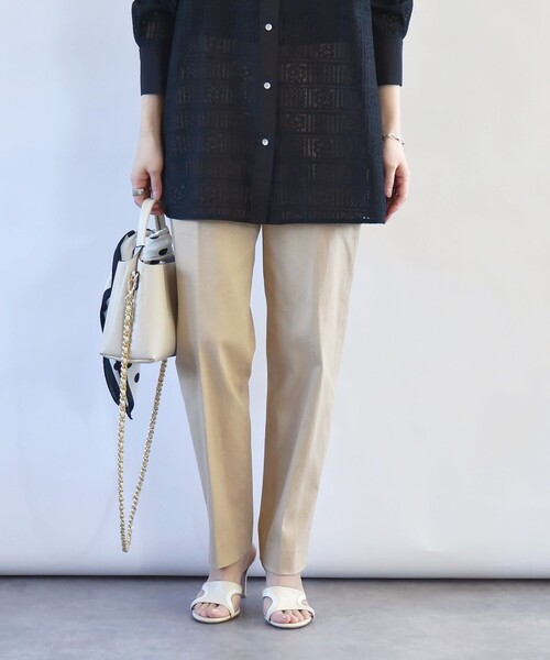 quaranciel:〈洗濯機可能〉コットン サテン スリム テーパード パンツ