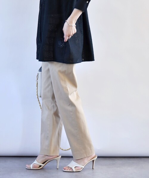 quaranciel:〈洗濯機可能〉コットン サテン スリム テーパード パンツ