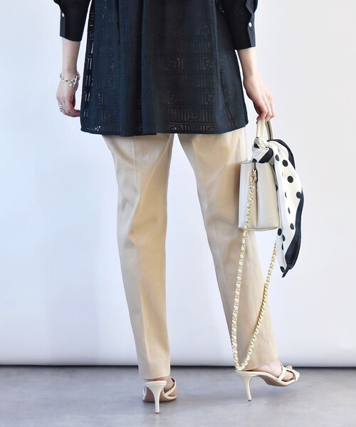 quaranciel:〈洗濯機可能〉コットン サテン スリム テーパード パンツ