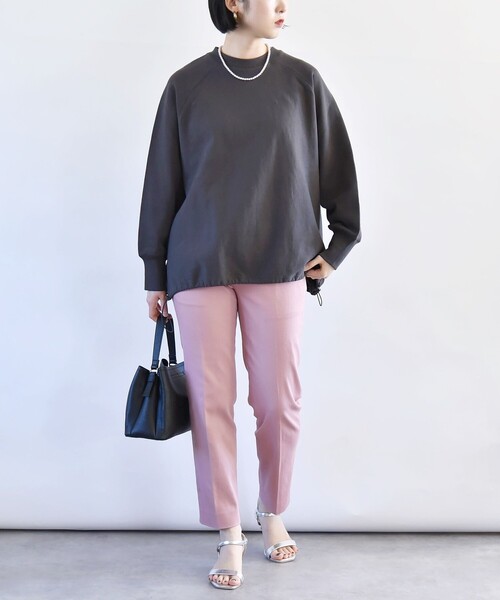 quaranciel:〈洗濯機可能〉コットン サテン スリム テーパード パンツ