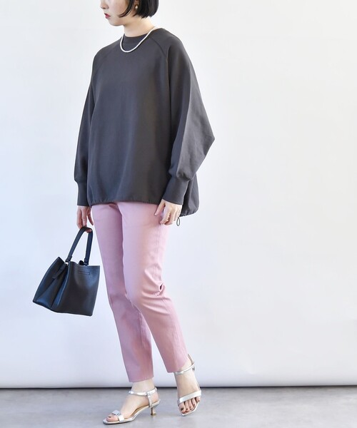 quaranciel:〈洗濯機可能〉コットン サテン スリム テーパード パンツ