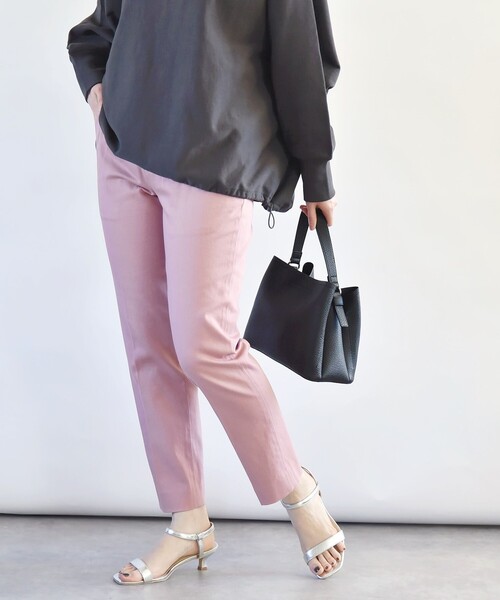 quaranciel:〈洗濯機可能〉コットン サテン スリム テーパード パンツ