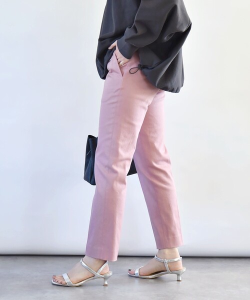 quaranciel:〈洗濯機可能〉コットン サテン スリム テーパード パンツ