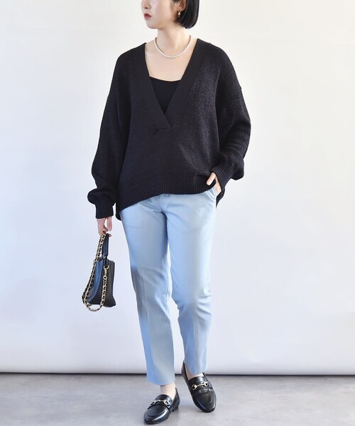 quaranciel:〈洗濯機可能〉コットン サテン スリム テーパード パンツ