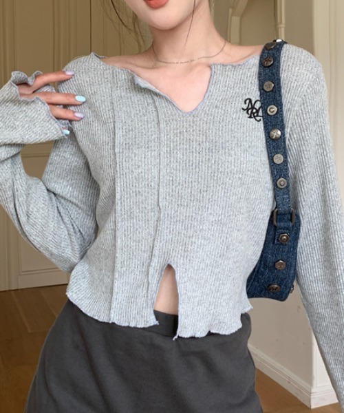 Vipoa(ヴィポア)の「Logo point cropped mellow tops(Tシャツ/カットソー・レディース・ピンク/グレー・FREE)」の16枚目の写真