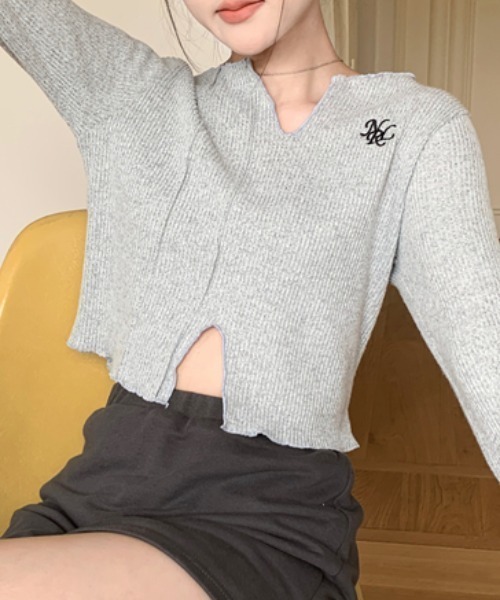 Vipoa(ヴィポア)の「Logo point cropped mellow tops(Tシャツ/カットソー・レディース・ピンク/グレー・FREE)」の12枚目の写真
