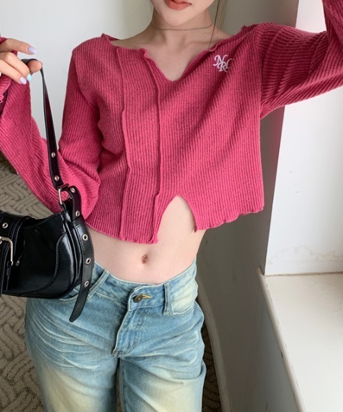 Vipoa(ヴィポア)の「Logo point cropped mellow tops(Tシャツ/カットソー・レディース・ピンク/グレー・FREE)」の7枚目の写真