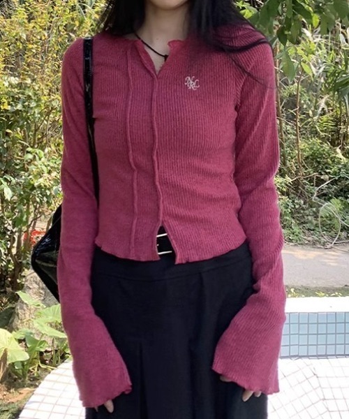 Vipoa(ヴィポア)の「Logo point cropped mellow tops(Tシャツ/カットソー・レディース・ピンク/グレー・FREE)」の11枚目の写真