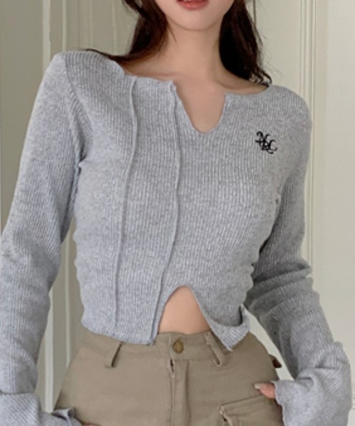 Vipoa(ヴィポア)の「Logo point cropped mellow tops(Tシャツ/カットソー・レディース・ピンク/グレー・FREE)」の5枚目の写真
