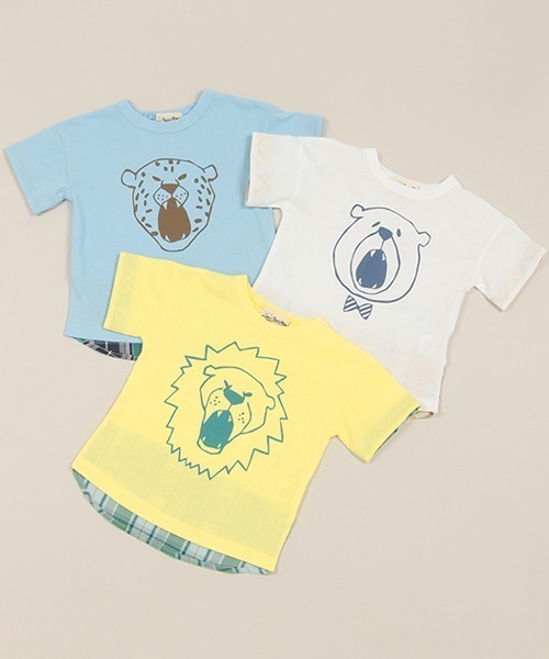 Love&Peace&Money(ラブアンドピースアンドマネー)の「アニマル顔プリントTシャツ(Tシャツ/カットソー・キッズ・オフホワイト/ブルー/レモンイエロー・80cm/90cm/100cm/110cm/120cm/130cm)」の4枚目の写真