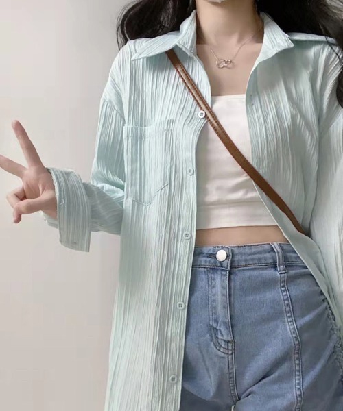 Achic(アシック)の「日焼け対策オーバーサイズ長袖シャツ(シャツ/ブラウス・レディース・ライトイエロー/ホワイト/ライトブルー・M)」の2枚目の写真