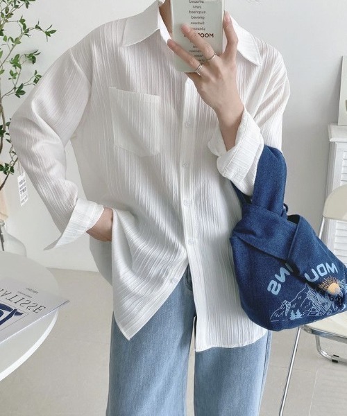 Achic(アシック)の「日焼け対策オーバーサイズ長袖シャツ(シャツ/ブラウス・レディース・ライトイエロー/ホワイト/ライトブルー・M)」の5枚目の写真