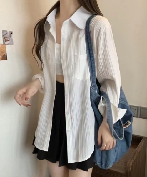 Achic(アシック)の「日焼け対策オーバーサイズ長袖シャツ(シャツ/ブラウス・レディース・ライトイエロー/ホワイト/ライトブルー・M)」の14枚目の写真