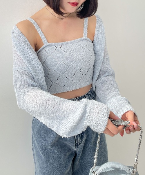 Heather（ヘザー）の「ラメニットカーディガン/キャミ2P　116402（アンサンブル・レディース・グレー/オフホワイト/イエロー/ブルー・FREE）」の3枚目の写真