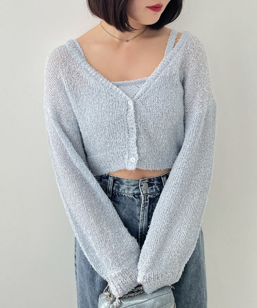 アンサンブル パターンメッシュカーディガン/キャミ2P　579568 Heather（ヘザー）の「ラメニットカーディガン/キャミ2P 116402