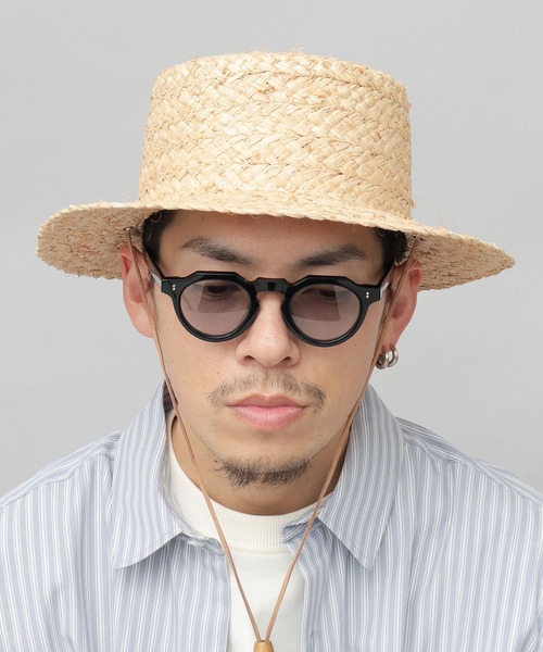 ReqHatter(レックハッター)の「ラフィア ロングブリム ブレード カンカン帽 あご紐付き(ハット・メンズ・ベージュ・FREE)」の14枚目の写真