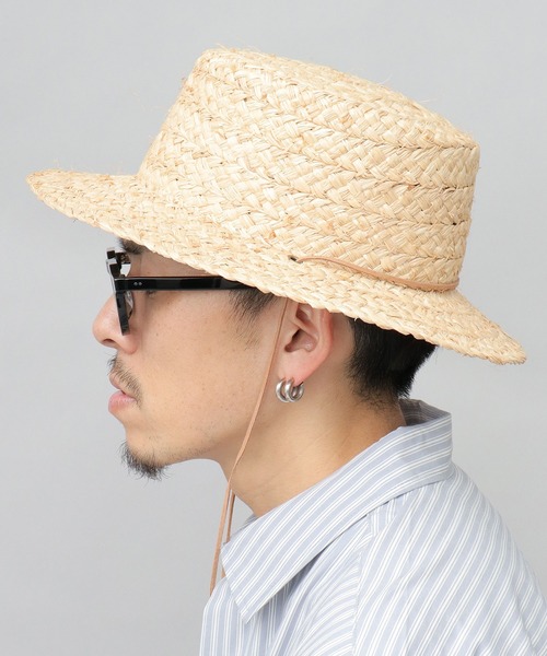 【エレガント】Dolce&Gabbana◆DGレザーロゴ ラフィア ハット セール】ラフィア ロングブリム ブレード カンカン帽 あご紐付き