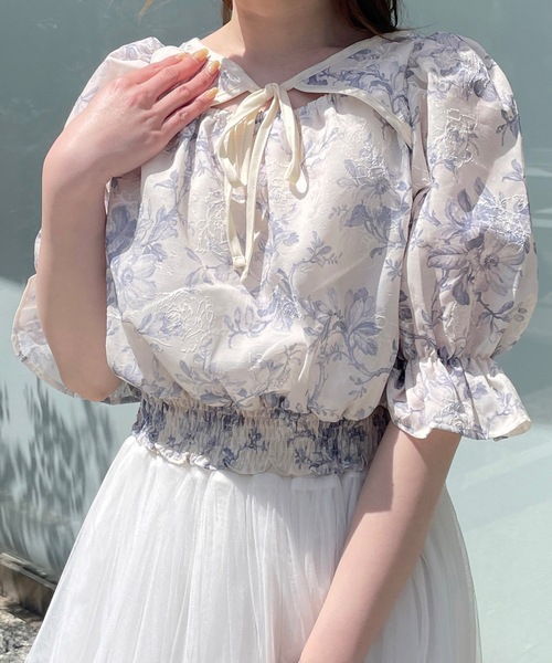 one way（ワンウェイ）の「デコルテリボンブラウス　花柄/レース（シャツ/ブラウス・レディース・ブルー系その他/ピンク系その他/ブラック系その他/ホワイト/ブルー/ブラック/ブラック系その他2/ホワイト系その他/ブルー系その他2・FREE）」の19枚目の写真